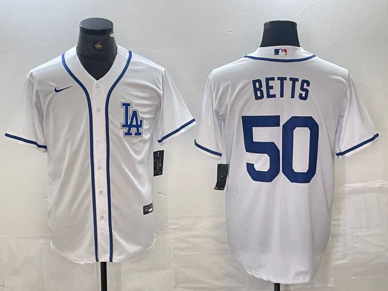 Mens Los Angeles Dodgers #50 Mookie Betts White Cool Base Stitched Baseball Jersey